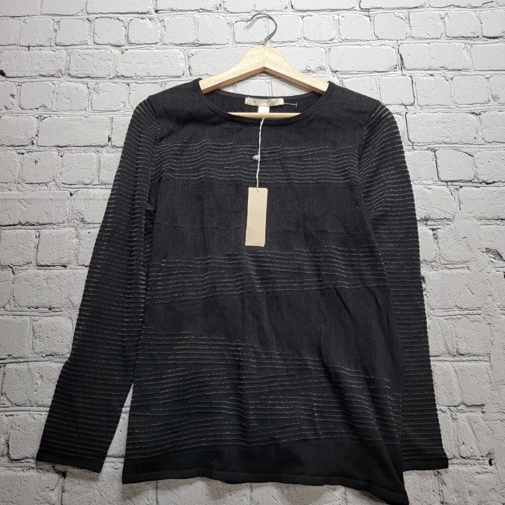 Belford Black Silver Metallic Shimmer Semi-Sheer Knit Blouse NWT‎ Size L